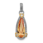Sterling Silver and Vermeil Rhodium-plated Teardrop Champagne CZ Pendant