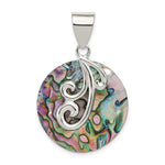 Sterling Silver Round Abalone with Swirls Pendant