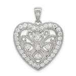 Sterling Silver Rhodium-plated CZ Filigree Heart Pendant