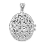 Sterling Silver Rhodium-plated CZ Fancy Vintage Filigree Oval Locket