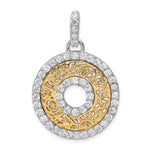 Sterling Silver Rhodium-platedCZ & Vermeil Circle Pendant