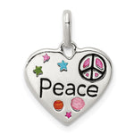 Sterling Silver Multi-color Enameled Heart Peace Charm