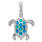 Sterling Silver Rhodium-plated Blue Lab Created Opal Inlay and CZ Tortoise Pendant