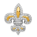 Sterling Silver Flash Gold-Plated CZ Large Fleur de Lis Chain Slide Pendant