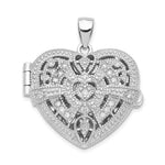Sterling Silver Rhodium-plated CZ Fancy Design Heart Locket Pendant