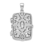 Sterling Silver Rhodium-plated Fancy CZ Rectangle Locket Pendant