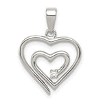 Sterling Silver Rhodium-plated Single CZ Fancy Double Heart Pendant