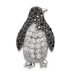 Sterling Silver Rhodium-plated Black & White CZ Penguin Chain Slide