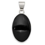 Sterling Silver Rhodium-plated Polished Oval Onyx Cabochon Pendant