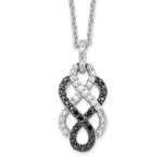 White Night Sterling Silver Rhodium-plated Black and White Diamond Intertwined Infinity Symbol 18 Inch Necklace with 2 Inch Extender