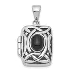 Sterling Silver Rhodium-plated Antiqued Onyx Rectangle Locket