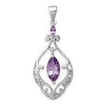 Sterling Silver Rhodium Plated Amethyst Fancy Pendant