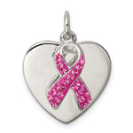 Sterling Silver Pink Stellux Crystal Awareness Ribbon and Engravable Heart Pendant