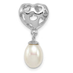 Sterling Silver Rhod Plated Heart & White FW Cultured Pearl Slide