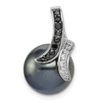 Sterling Silver Rhodium-plated Black and White CZ and Black 12- Imitation Shell Pearl Pendant