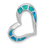 Sterling Silver Rhodium-plated Blue Lab Created Opal Inlay Heart Pendant