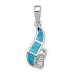 Sterling Silver Rhodium-plated CZ and Blue Lab Created Opal Inlay Twisted Pendant