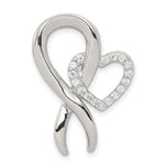 Sterling Silver Rhodium-plated CZ Heart/Breast Cancer Ribbon Chain Slide