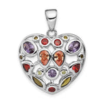 Sterling Silver Rhodium-plated Multi-Colored CZ Heart Pendant