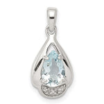 Sterling Silver Rhodium-plated Diamond and Aquamarine Pendant