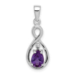 Sterling Silver Rhodium Plated Diamond and Amethyst Teardrop Pendant