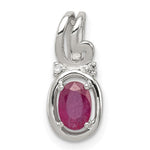 Sterling Silver Rhodium Plated Diamond & Ruby Oval Pendant