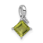 Sterling Silver Rhodium Plated Diamond and Peridot Square Pendant