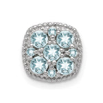Sterling Silver Rhodium Plated Aquamarine Square Pendant Slide