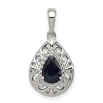 Sterling Silver Rhodium Plated Sapphire Teardrop Pendant