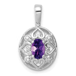 Sterling Silver Rhodium Plated Amethyst and Diamond Pendant