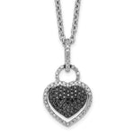 White Night Sterling Silver Rhodium-plated Black and White Diamond Heart Necklace with 2 Inch Extender