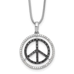 White Night Sterling Silver Rhodium-plated Black and White Diamond Peace Sign 18 Inch Necklace with 2 Inch Extender