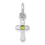 Sterling Silver Rhodium-plated Light Green Crystal Cross Petite Pendant