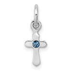 Sterling Silver Rhodium-plated Blue Crystal Cross Petite Pendant