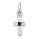 Sterling Silver Rhodium-plated Purple Crystal Cross Petite Pendant