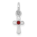 Sterling Silver Rhodium-plated Red Crystal Cross Petite Pendant