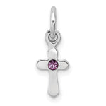 Sterling Silver Rhodium-plated Lavendar Crystal Cross Petite Pendant