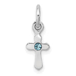 Sterling Silver Rhodium-plated Light Blue Crystal Cross Petite Pendant