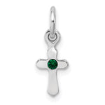 Sterling Silver Rhodium-plated Green Crystal Cross Petite Pendant