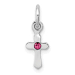 Sterling Silver Rhodium-plated Pink Crystal Cross Petite Pendant