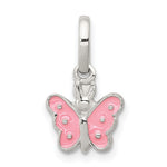 Sterling Silver Rhodium-plated Pink Enameled Petite Butterfly Pendant