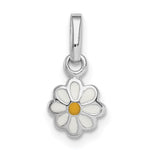 Sterling Silver Rhodium-plated White & Yellow Enameled Daisy Petite Pendant