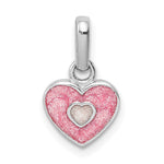 Sterling Silver RH-plated Pink Glitter Enameled Heart Children's Pendant