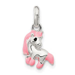 Sterling Silver Polished Pink & Black Enameled Pony Pendant