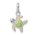 Sterling Silver Polished Multi-color Enameled Sea Turtle Petite Pendant