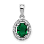 Sterling Silver Rhod-plated w/ Green and White CZ Oval Pendant