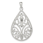 Sterling Silver Polished Diamond-cut Filigree Teardrop Pendant