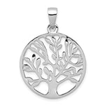 Sterling Silver Rhodium-plated Polished Large Tree in Circle Pendant