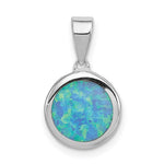 Sterling Silver Rhodium-plated Blue Lab Created Opal Round Pendant