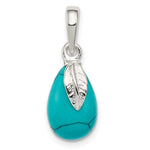 Sterling Silver Polished Pear-Shape Lab Created Turquoise and Leaf Pendant